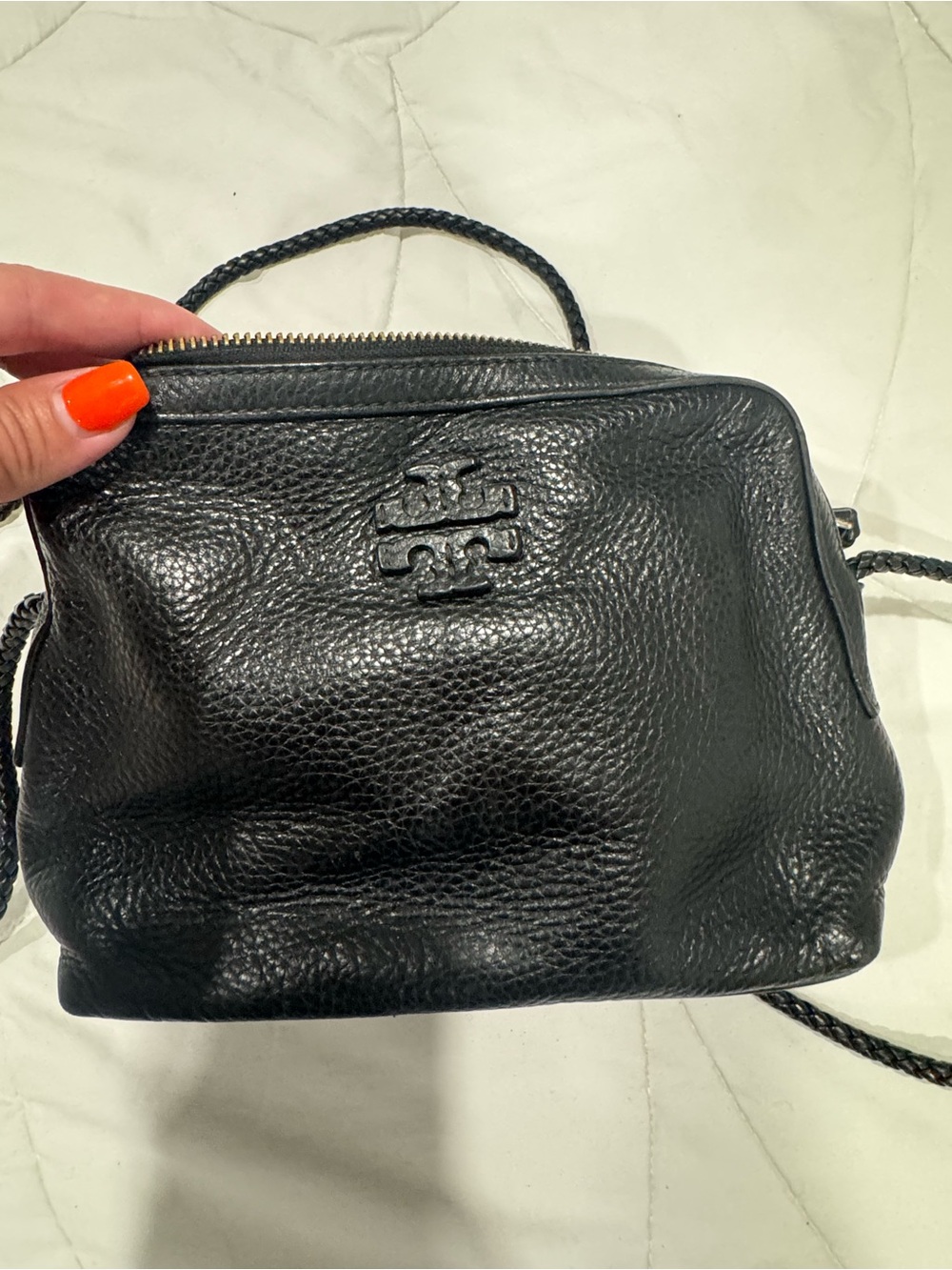 Tory Burch Black Pebbled Leather Logo Crossbody